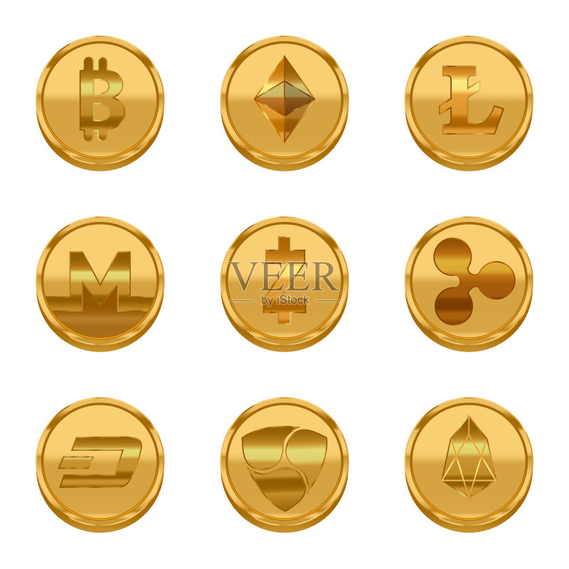 逼真的3D金色加密货币图标图标素材
