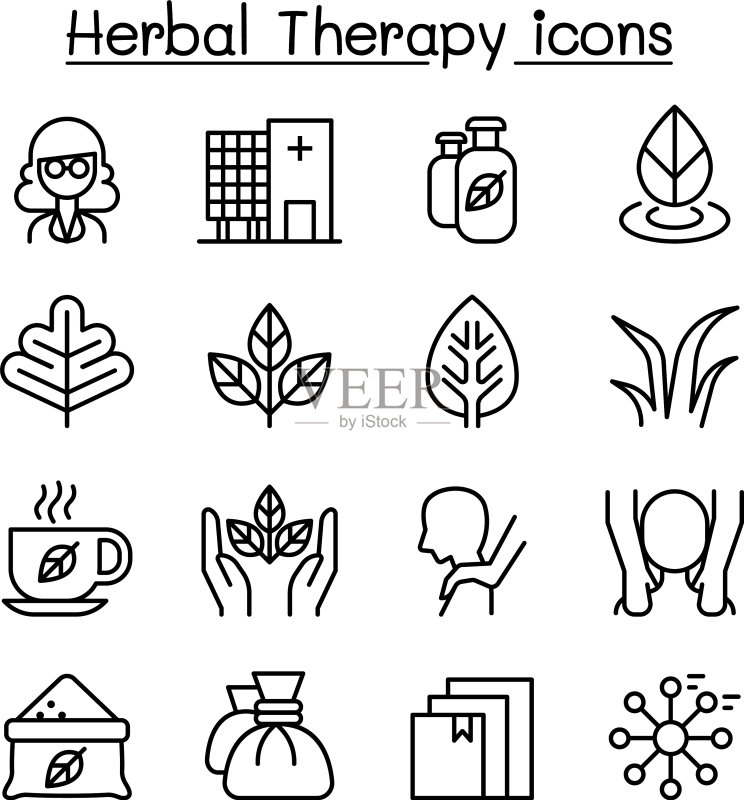 细线风格的草药疗法Spa图标集图标素材