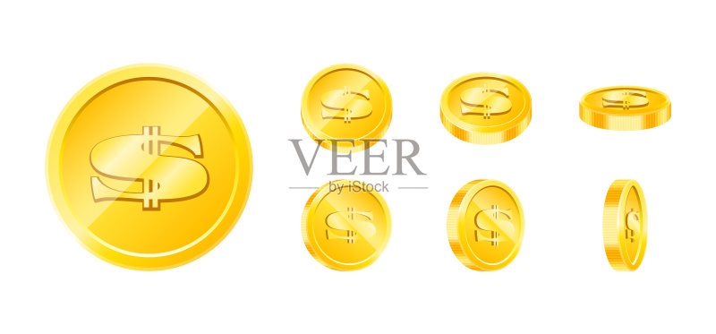 金色游戏币套装独立设计图标素材