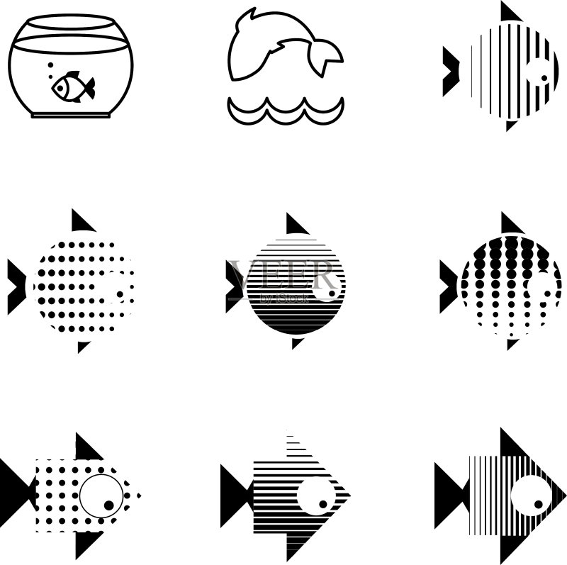 风格化鱼Logo设计图标素材