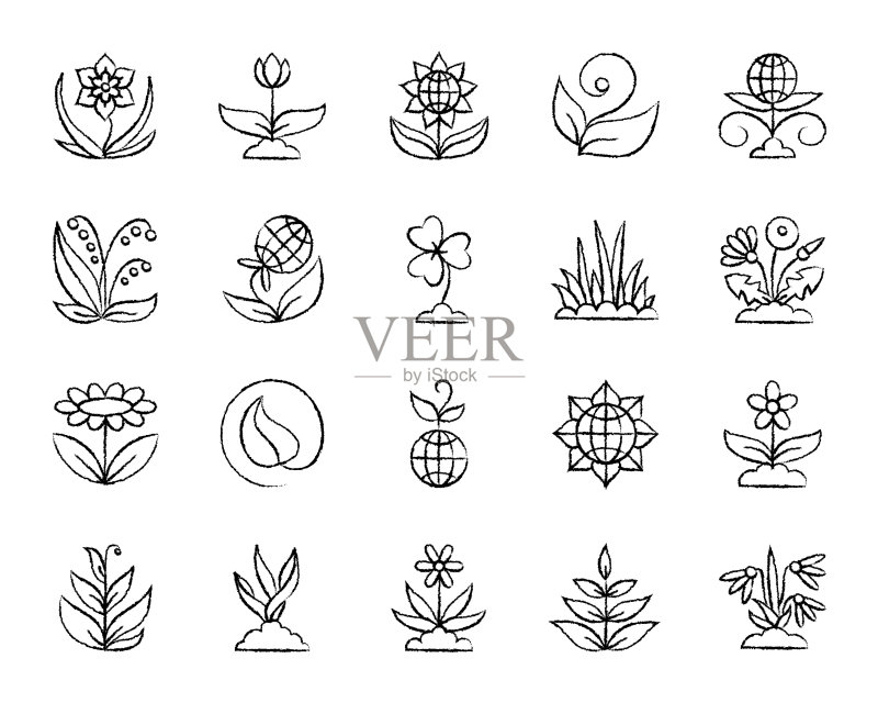 花园木炭画线条图标集图标素材