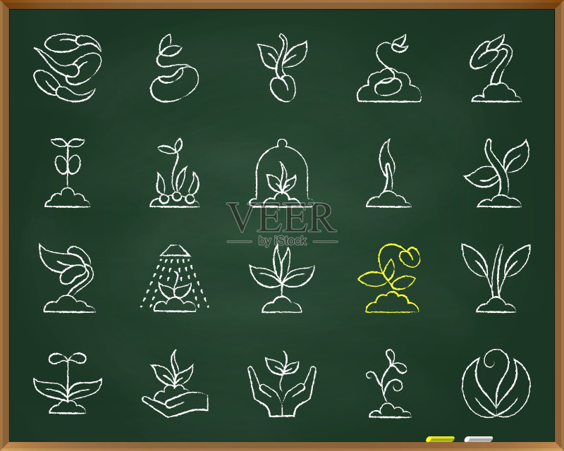 植物幼苗粉笔画线条图标合集图标素材