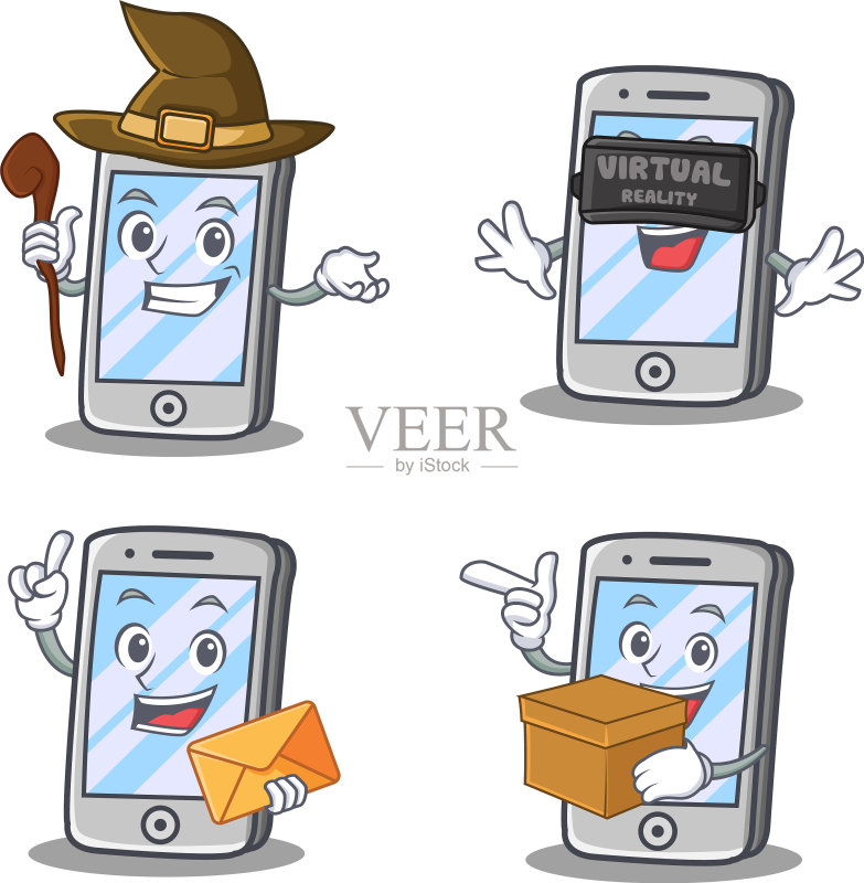 带有虚拟信封盒的iPhone卡通人物图标素材