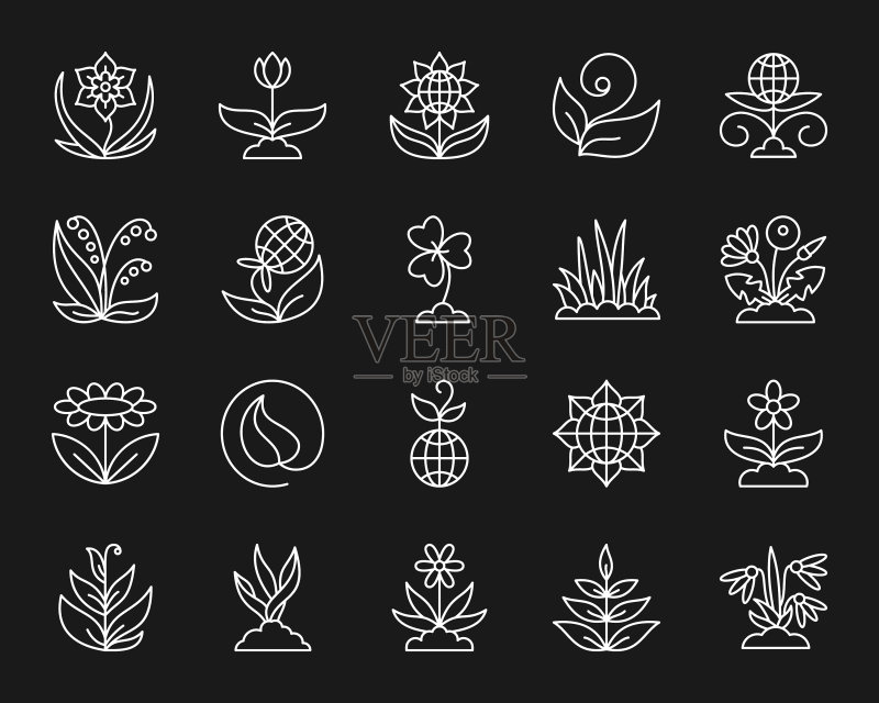 花园简约白线图标集图标素材