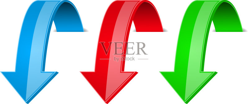 3D彩色发光向下箭头符号图标素材