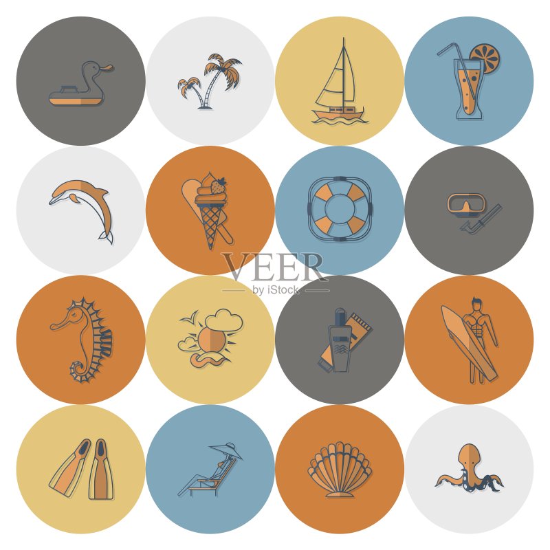 夏季和海滩简单的平面图标图标素材