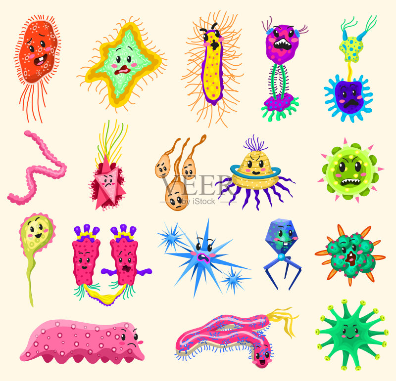 可爱细菌和微生物角色合集图标素材