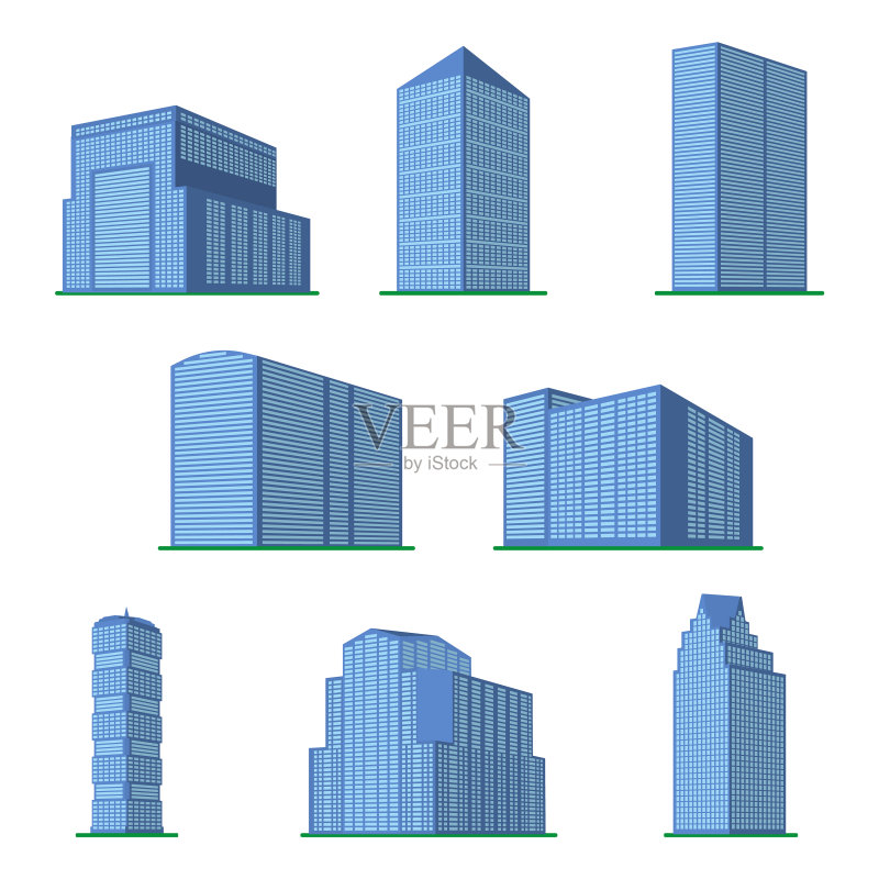 八栋现代高层建筑图案图标素材