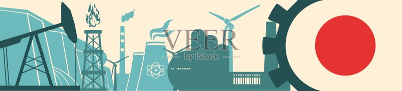 能源和电力图标集，日本国旗图标素材