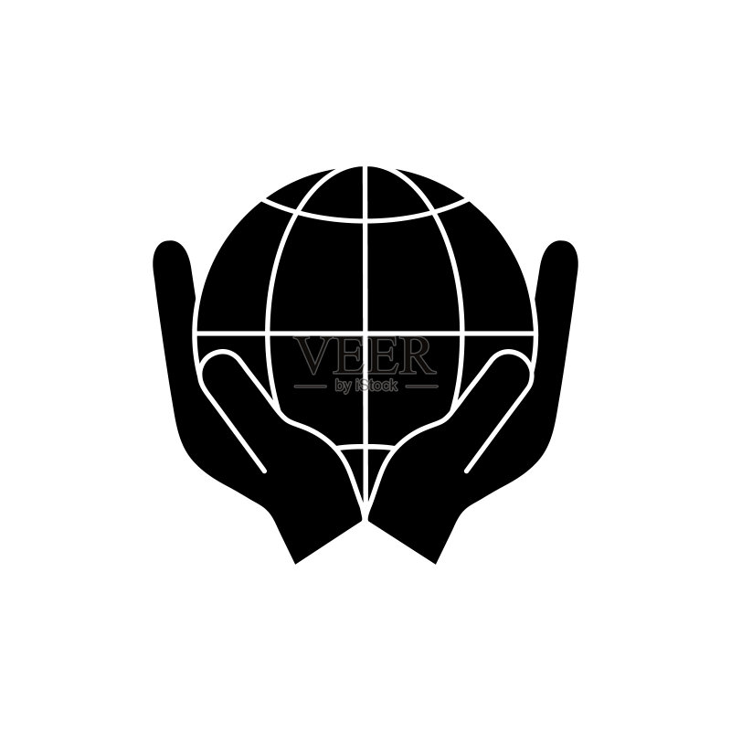 人类手中的黑色地球轮廓图标矢量图图标素材