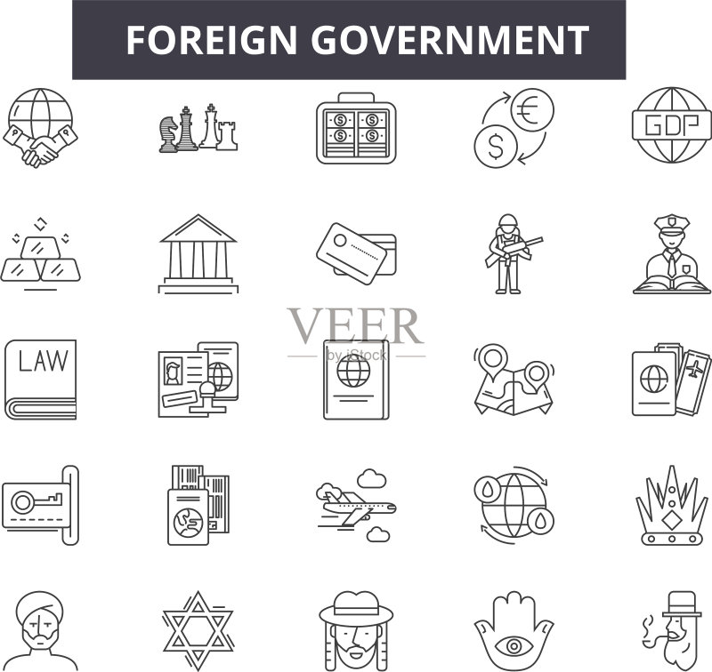 外国政府线性图标集图标素材