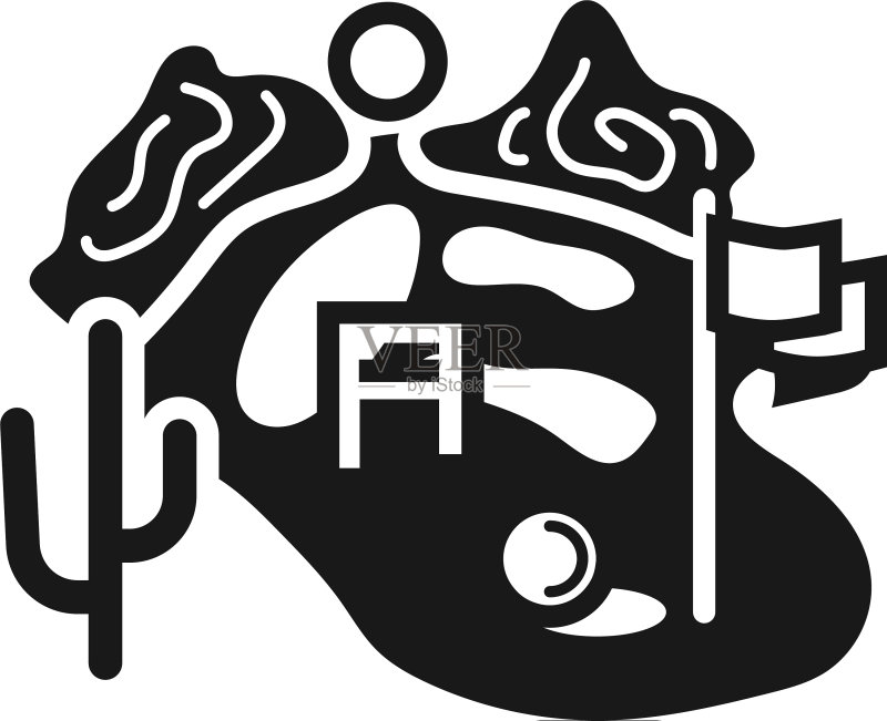 简约风格的具有挑战性的高尔夫球场图标图标素材