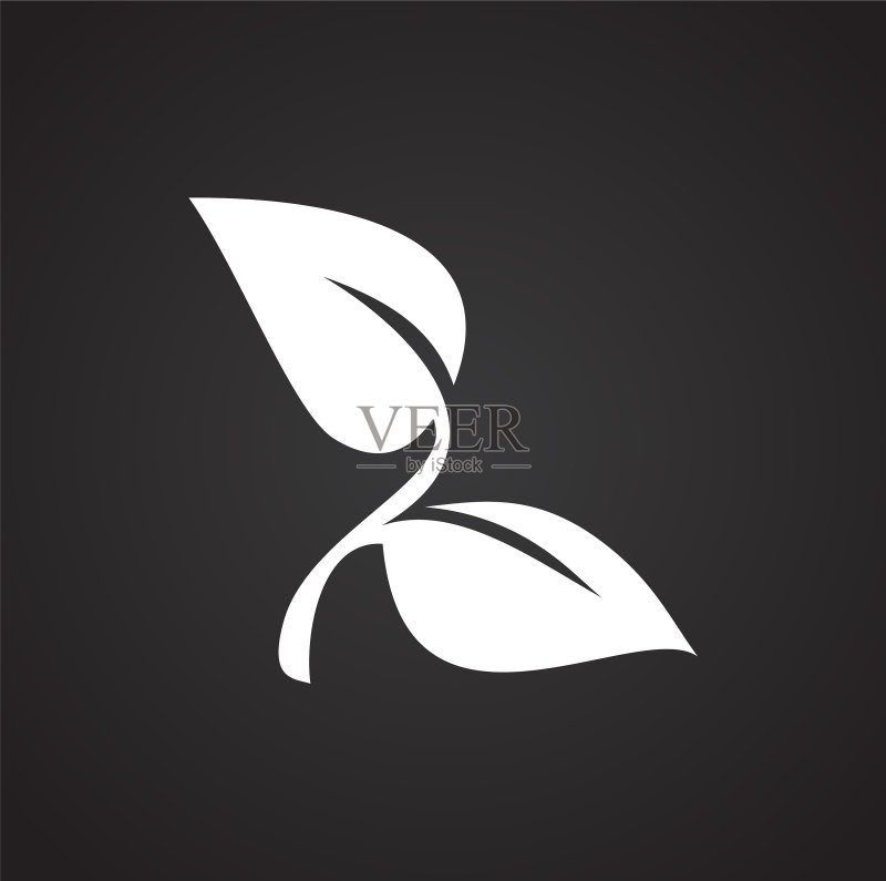 黑色背景上的树叶图标，用于图形和网页设计图标素材