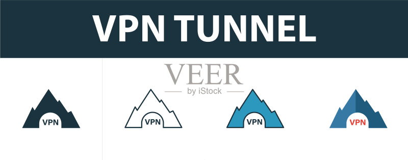 VPN隧道图标集，包含四个简单符号图标素材