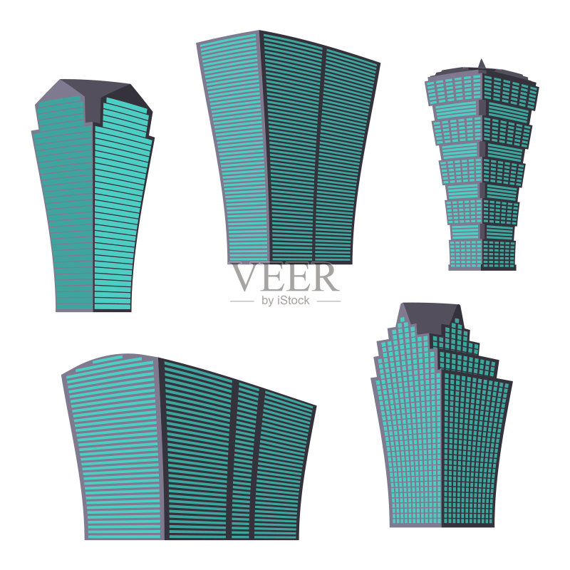 五个现代高层建筑图标素材