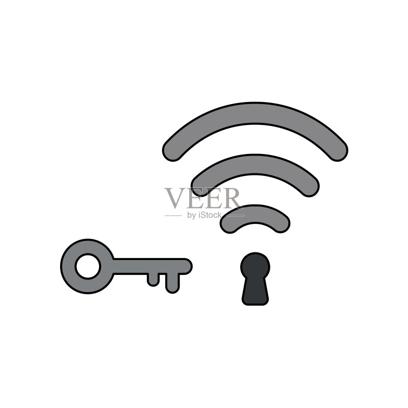 带钥匙孔和钥匙的WiFi符号图标概念图标素材