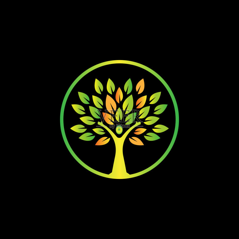 彩色人形树标志设计图标素材