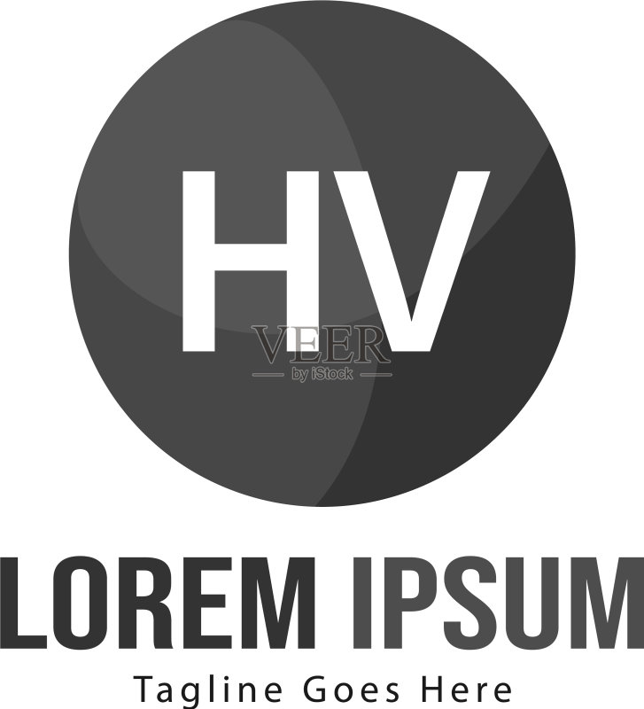 带有现代框架的HV字母logo模板图标素材