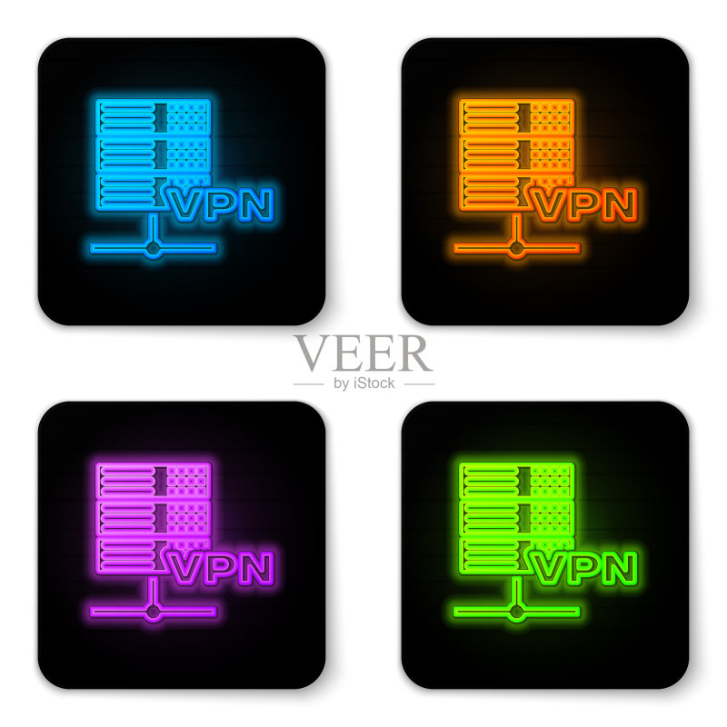 白色背景上的发光霓虹服务器VPN图标图标素材