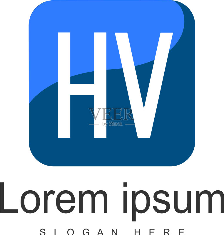带有现代框架的HV字母logo模板图标素材