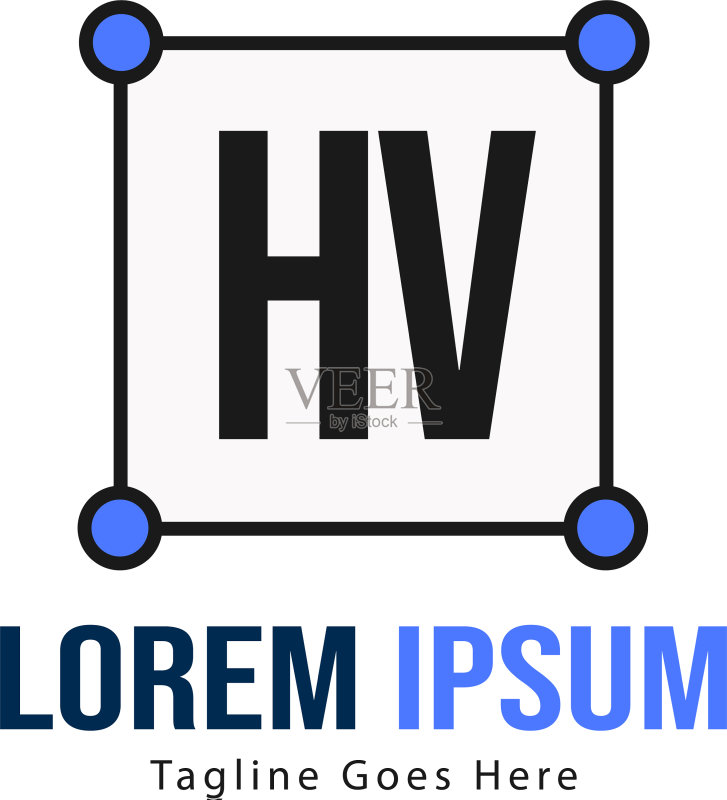 带有现代框架的HV字母logo模板图标素材