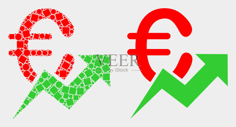 像素化扁平欧元增长趋势图标图标素材