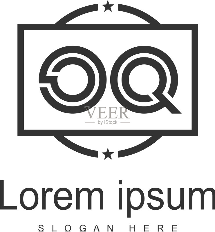 带有现代框架的OQ首字母标志模板图标素材