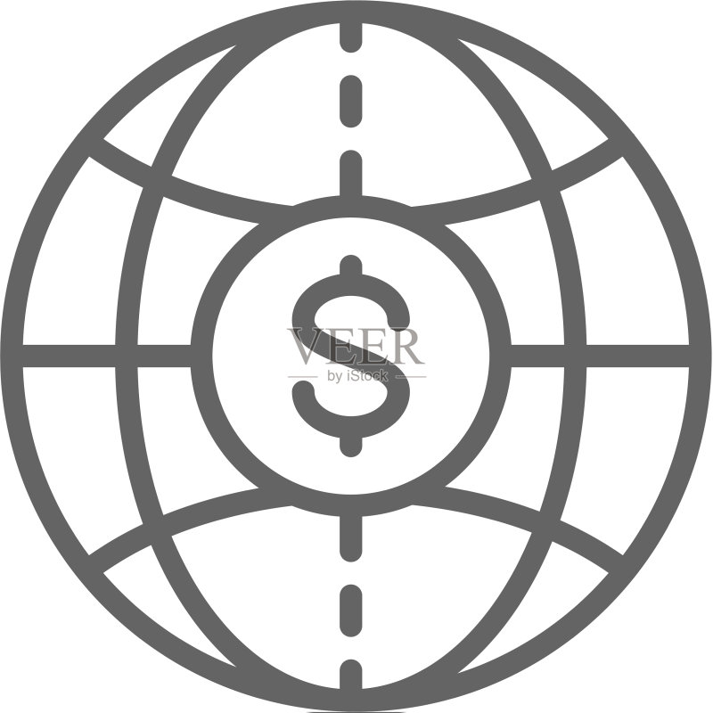 具有全球现金货币转移功能的硬币世界图标素材