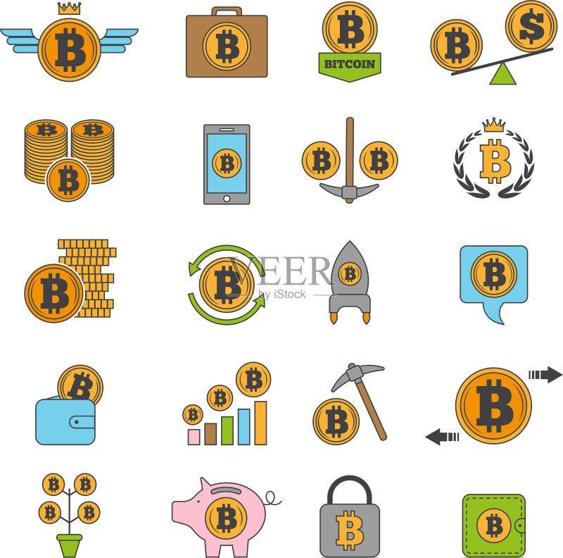 加密货币业务与比特币图标合集图标素材