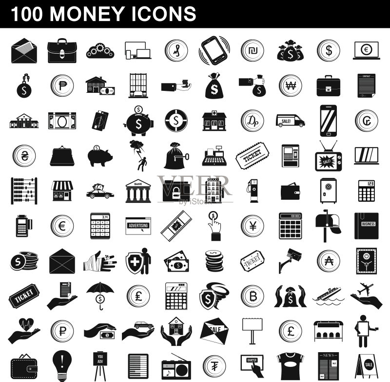 100个简约风格金钱图标合集图标素材