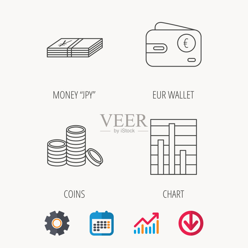 欧元钱包现金和图表图标图标素材