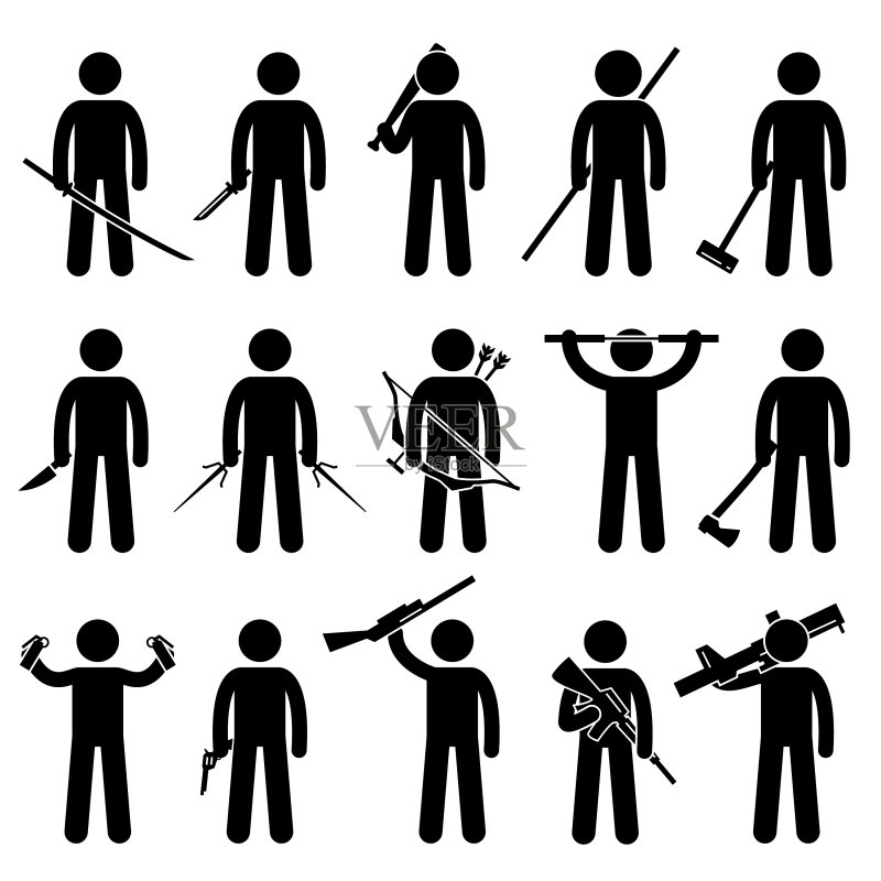 男人使用武器的简笔画图标素材
