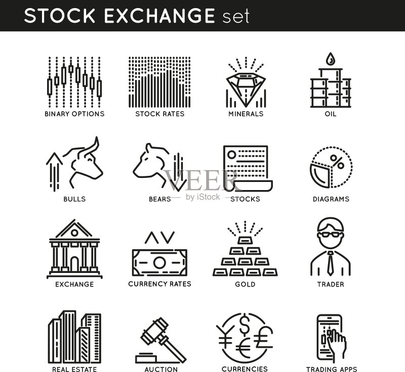 股票交易所线性图标图标素材