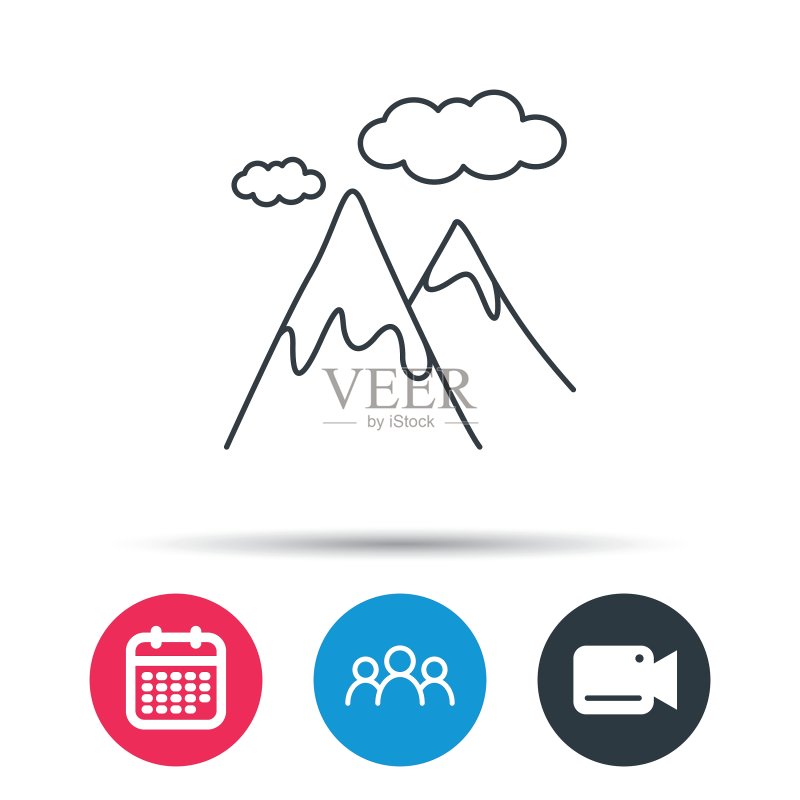 山峰图标，山丘和云朵标志图标素材