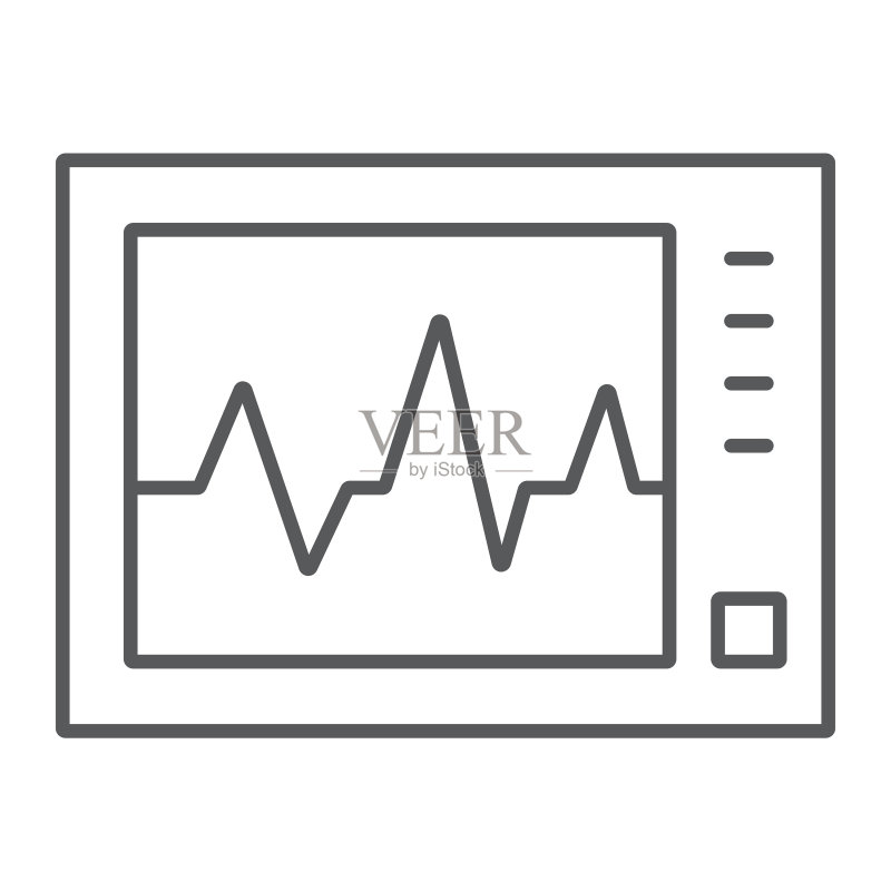 心电图机细线图标医学心脏病学图标素材