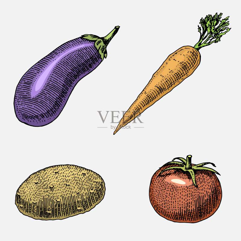 手绘雕刻蔬菜素材图标素材