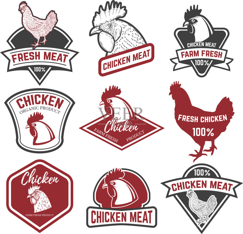 鸡肉标签设计元素合集图标素材