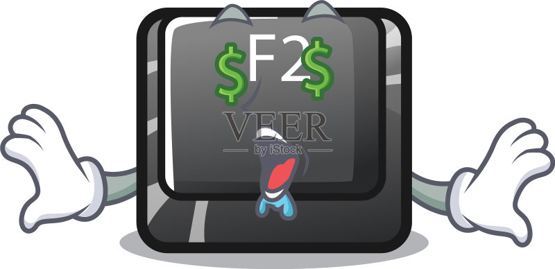 吉祥物电脑上的金钱眼F2按钮图标素材