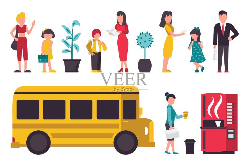 白色背景上的学校扁平化素材图标素材