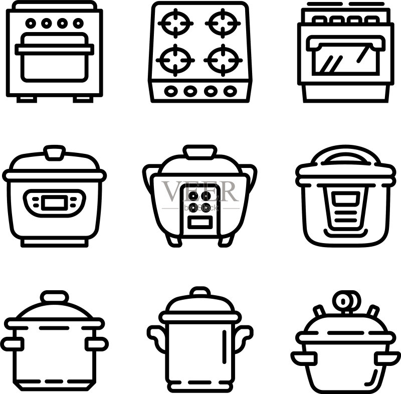 炊具图标集轮廓样式图标素材