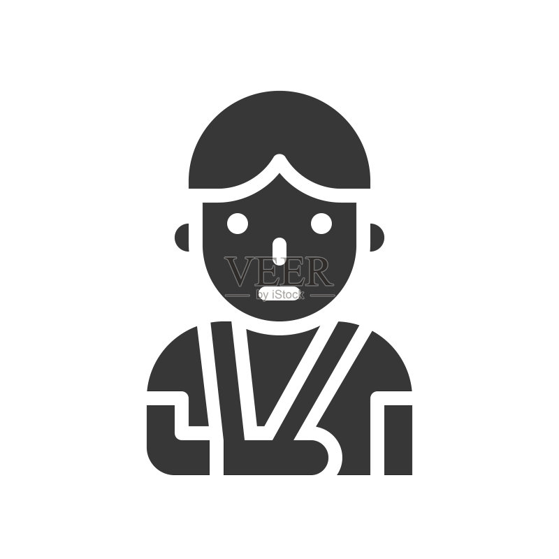 手臂骨折或受伤的病人，手臂悬挂吊带图标素材