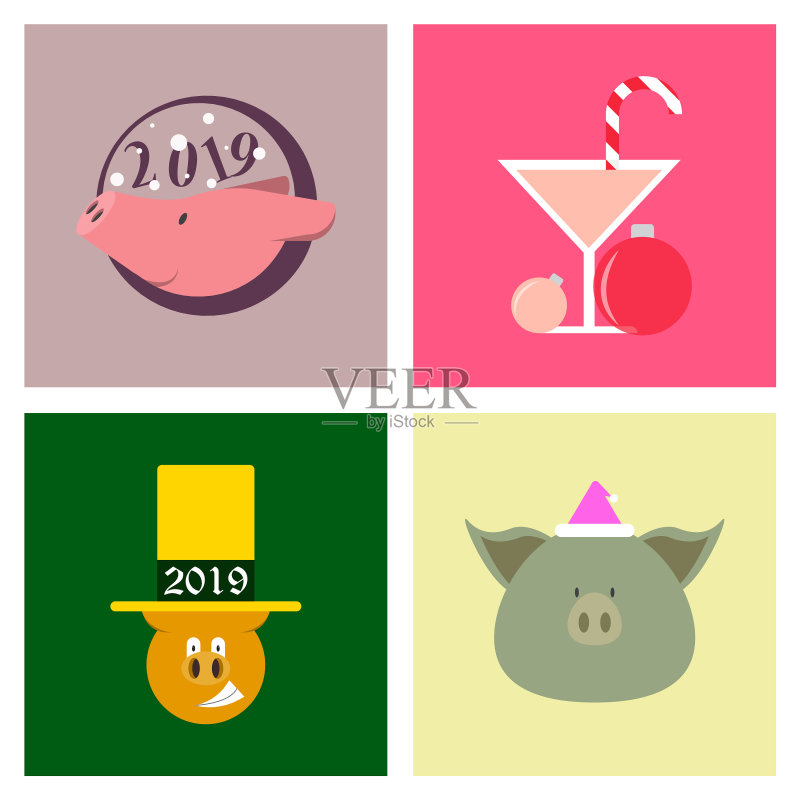 2019年新年贺卡庆祝活动快乐图标素材
