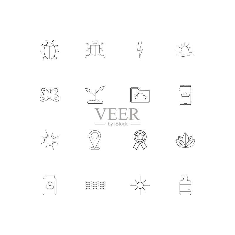 自然线性薄图标设置概述简单的图标图标素材