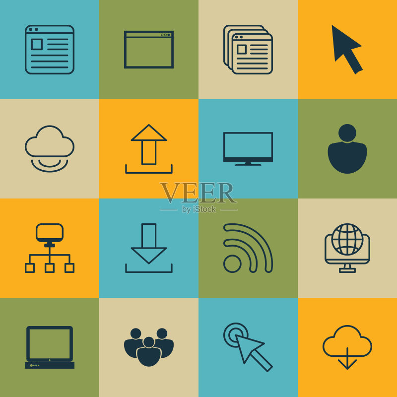 16个在线连接图标集：包含图标素材