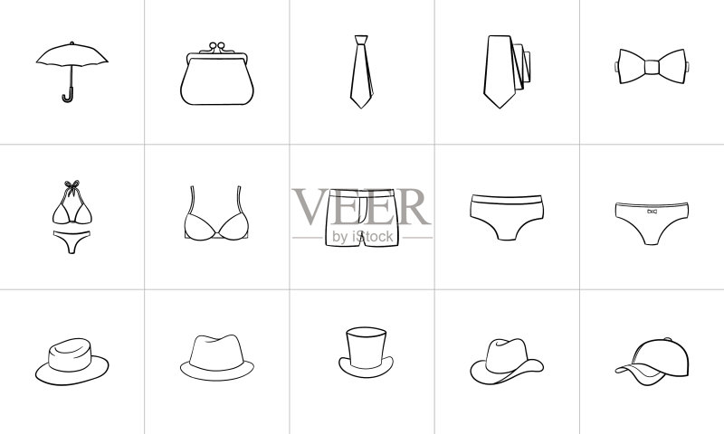 服装和配饰素描图标集图标素材
