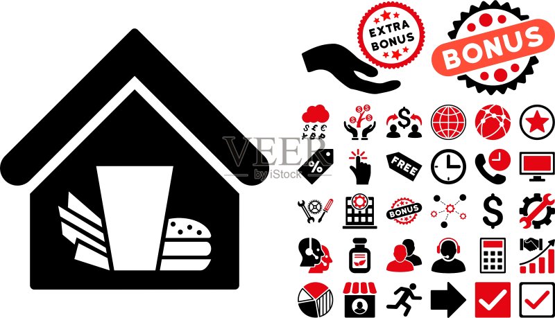 带赠品的快餐咖啡馆扁平图标图标素材