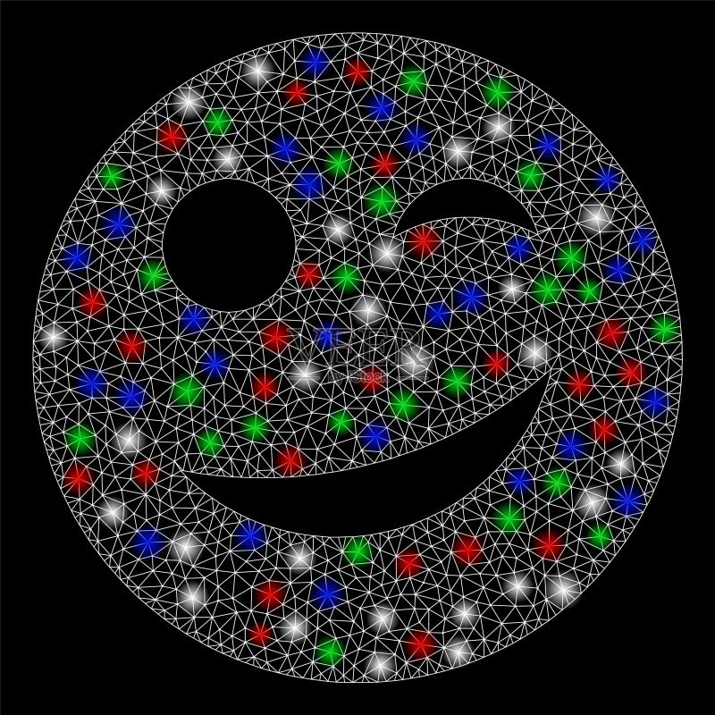 明亮网格2.5D带闪光点的快乐笑脸图标素材