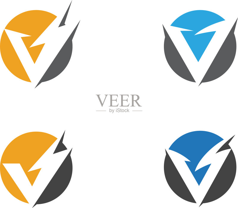 字母V闪电logo模板图标素材