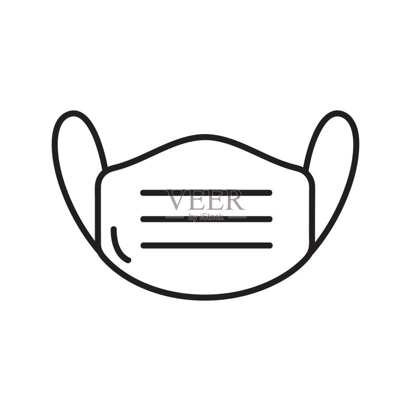 医用口罩或外科防护图标。2019-nCoV冠状病毒细菌细胞矢量图，白色背景上的单线涂鸦图标素材