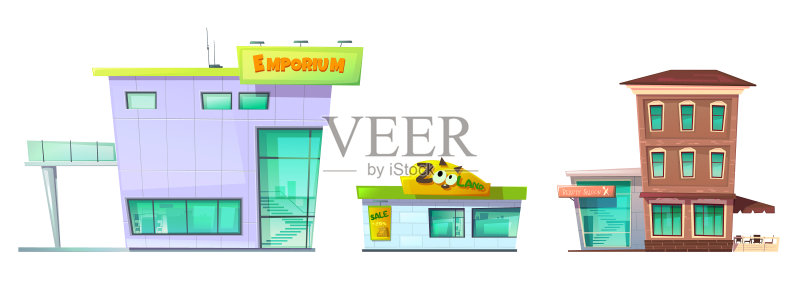 城市复古现代建筑卡通图案合集图标素材